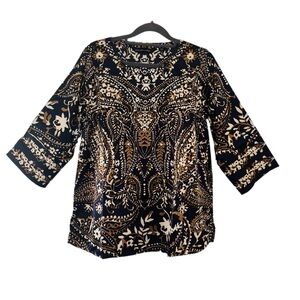 Colleen Lopez Black and Gold Paisley Women's Top